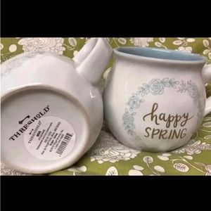 Lot of 2 Threshold “Happy Spring” Flower Blue Coffee Mug Cup